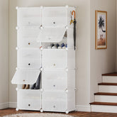 Sekey White Shoe Cabinet with 6/8/10 Compartments – Large Modular Shoe Rack for up to 24 Pairs of Shoes